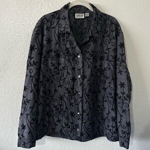 Chico’s Design |  100% Silk Vintage Blouse With Embroidery, Size 2 or US 12